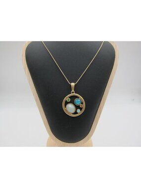 Gold-Tone Pendant Necklace With Multicolor Gemstones By La Sophia 18" Chain